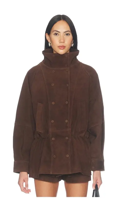 Aexae Lamb Leather Suede Cinched Mid Jacket