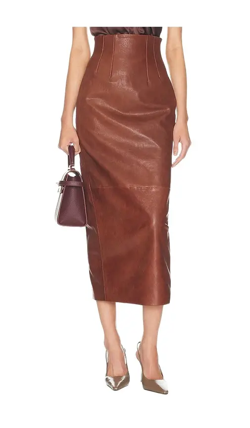 Helsa The Svelte Leather Midi Skirt
