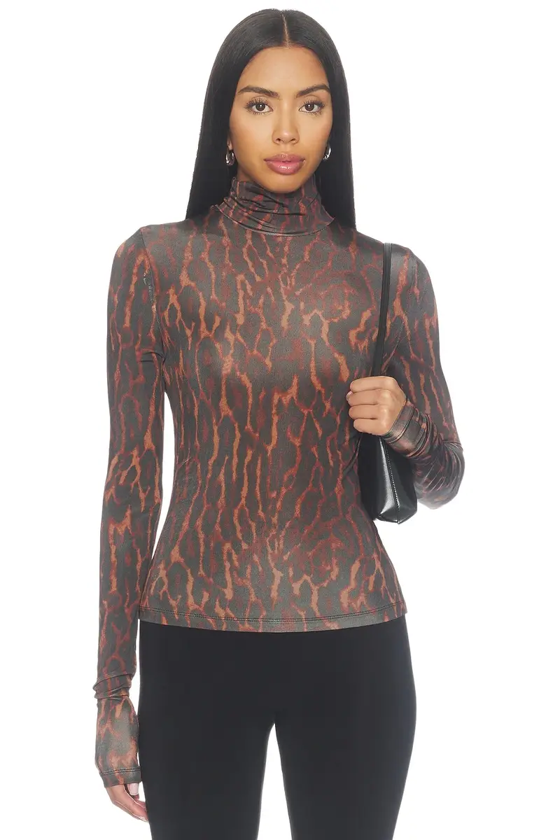 Printed Shiny Jersey Turtleneck Top Printed Shiny Jersey Turtleneck Top