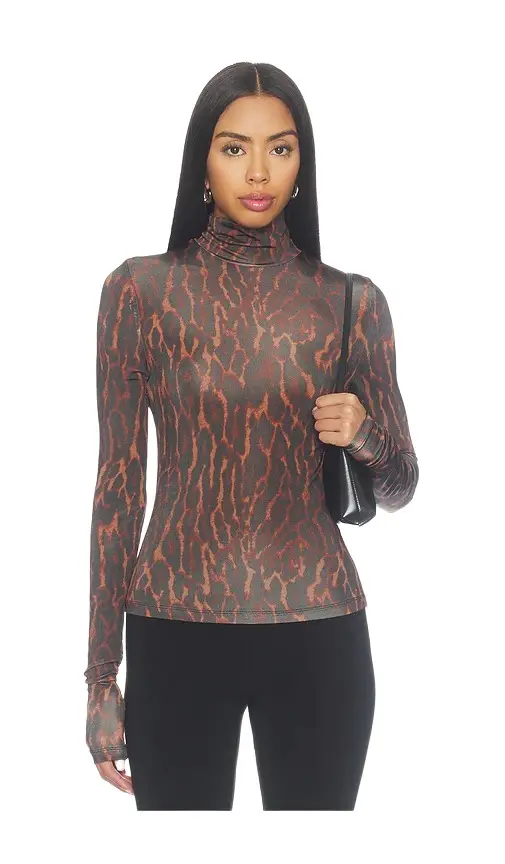 Printed Shiny Jersey Turtleneck Top Printed Shiny Jersey Turtleneck Top