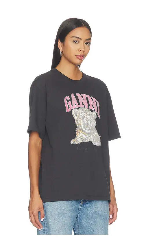 Ganni Heavy Cotton Jersey Tiger Caviar Tee | Thumbnail 2 Ganni Heavy Cotton Jersey Tiger Caviar Tee | Thumbnail 2