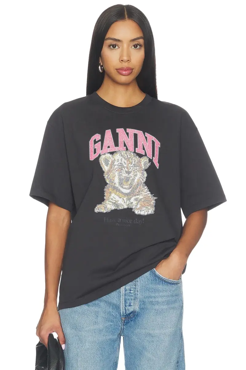 Ganni Heavy Cotton Jersey Tiger Caviar Tee