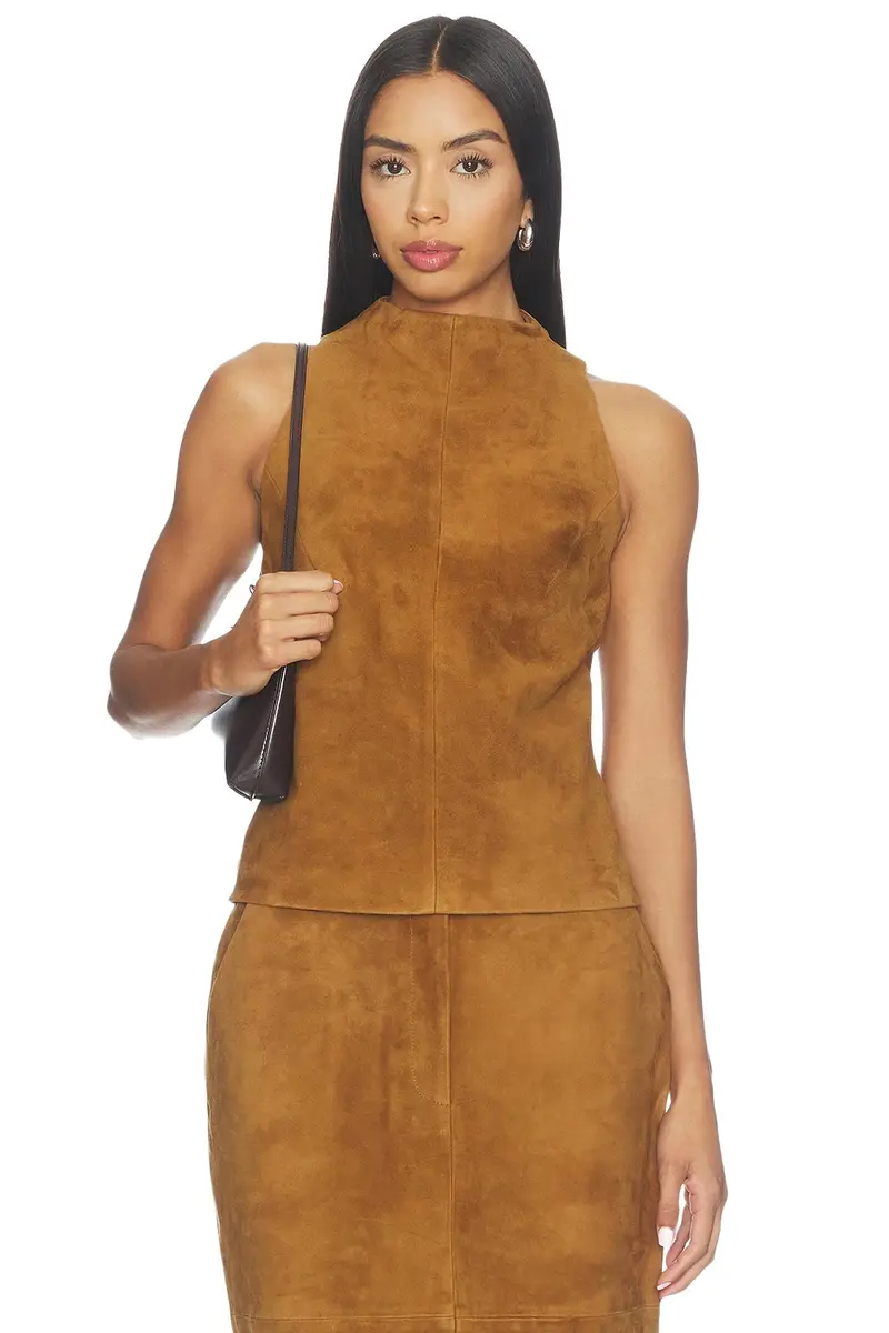 Aexae Lamb Leather Suede High Neck Top