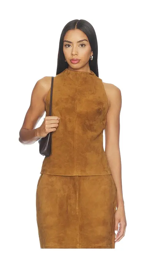 Lamb Leather Suede High Neck Top Lamb Leather Suede High Neck Top