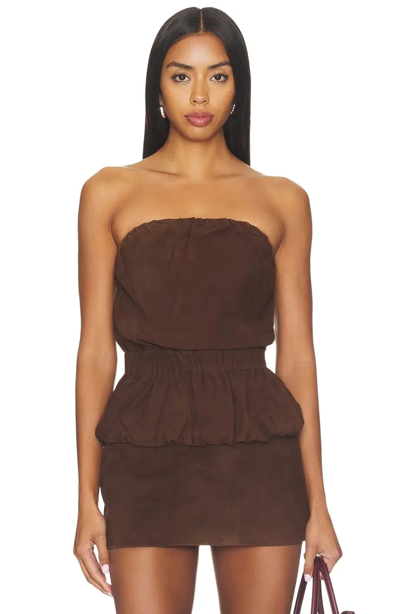 Aexae Lamb Leather Suede Ruched Bandeau Top