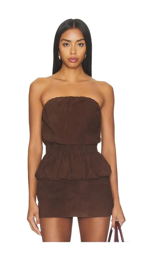 Aexae Lamb Leather Suede Ruched Bandeau Top