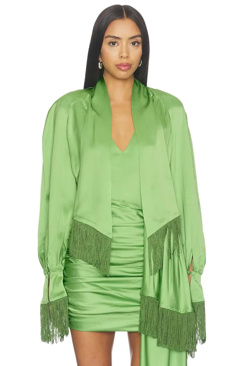 Rowen Rose Long Sleeve Fringe Top