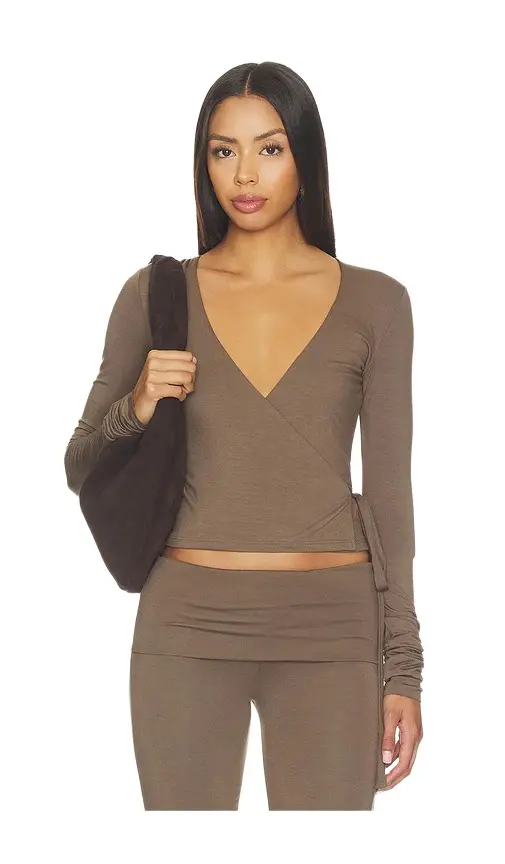ÉTERNE Soft Jersey Wrap Top