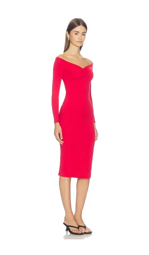 Fleur du Mal Off Shoulder Hourglass Rib Midi Dress | Thumbnail 2 Fleur du Mal Off Shoulder Hourglass Rib Midi Dress | Thumbnail 2