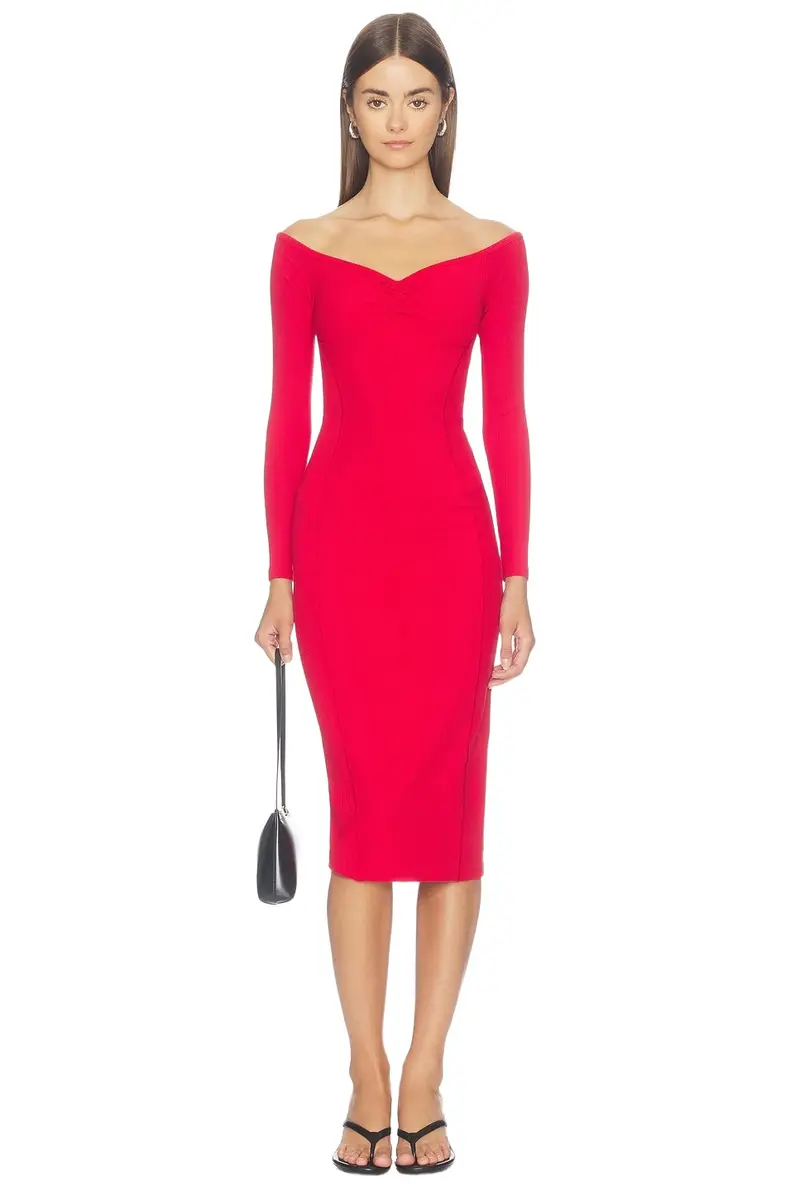 Off Shoulder Hourglass Rib Midi Dress