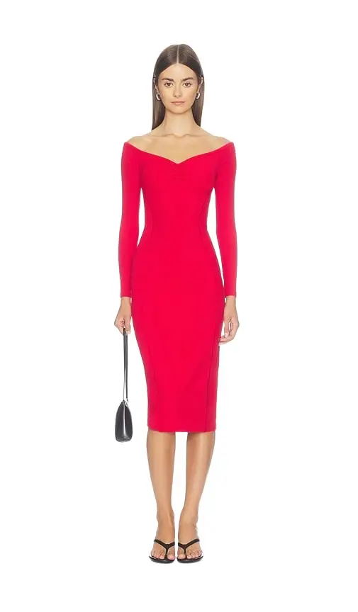 Fleur du Mal Off Shoulder Hourglass Rib Midi Dress
