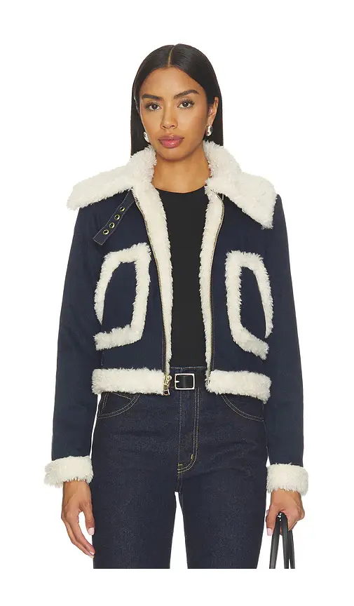 Alice + Olivia Alice + Olivia Isaiah Faux Shearling Cropped Aviator Denim Jacket | Thumbnail 2 Alice + Olivia Alice + Olivia Isaiah Faux Shearling Cropped Aviator Denim Jacket | Thumbnail 2