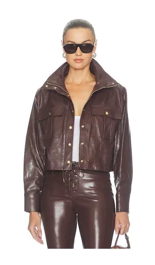 Alice + Olivia Alice + Olivia James Faux Leather Cropped Longsleeve Funnel Neck Parka | Thumbnail 2 Alice + Olivia Alice + Olivia James Faux Leather Cropped Longsleeve Funnel Neck Parka | Thumbnail 2