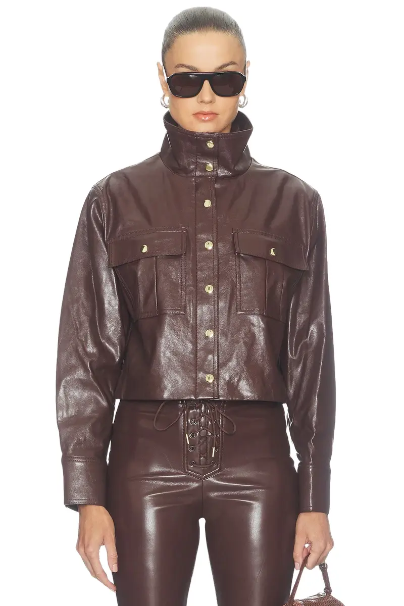 Alice + Olivia Alice + Olivia James Faux Leather Cropped Longsleeve Funnel Neck Parka