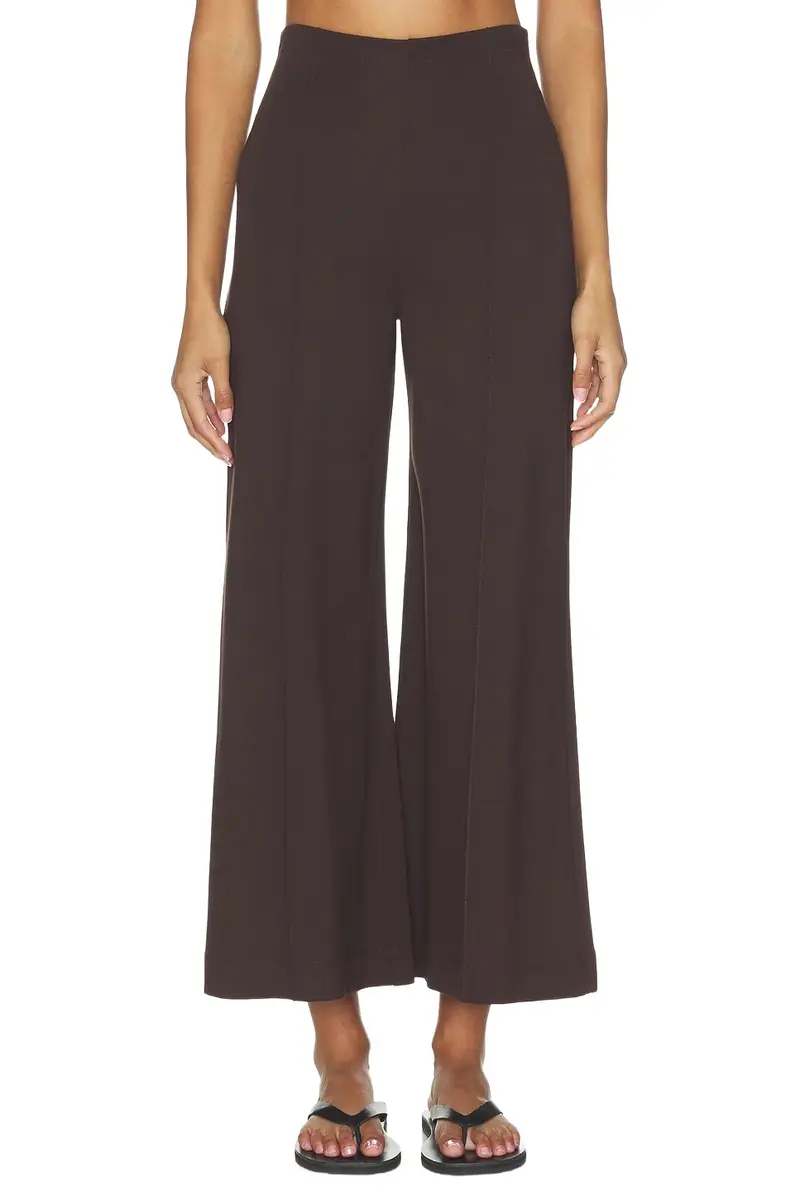 Ponte Knit Cropped Wide Leg Pant