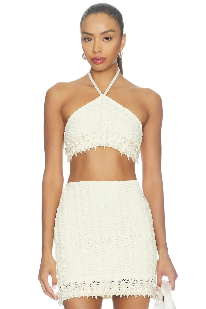 Twilight Mesh Halter Top Pearl Embroidery