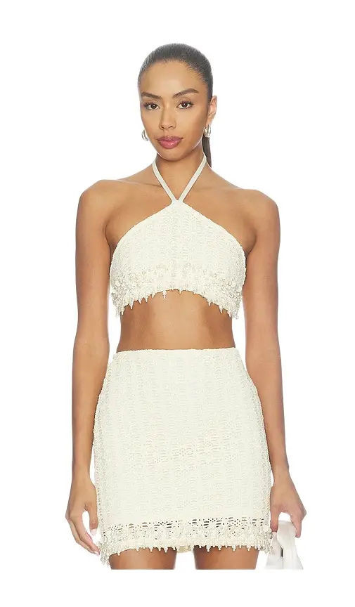 Twilight Mesh Halter Top Pearl Embroidery Twilight Mesh Halter Top Pearl Embroidery