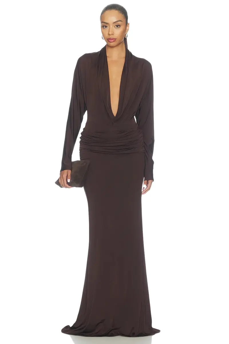 Printed Jersey Dolman Cowl Neck Gown Printed Jersey Dolman Cowl Neck Gown