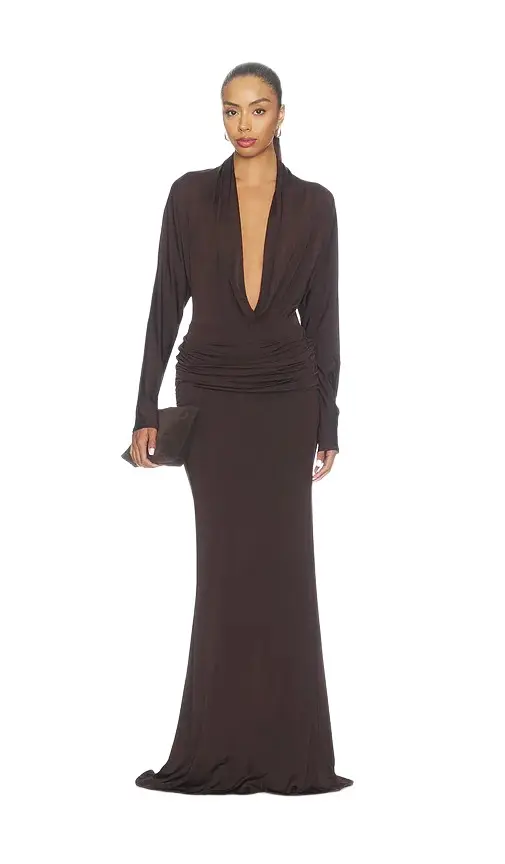 Lapointe Printed Jersey Dolman Cowl Neck Gown