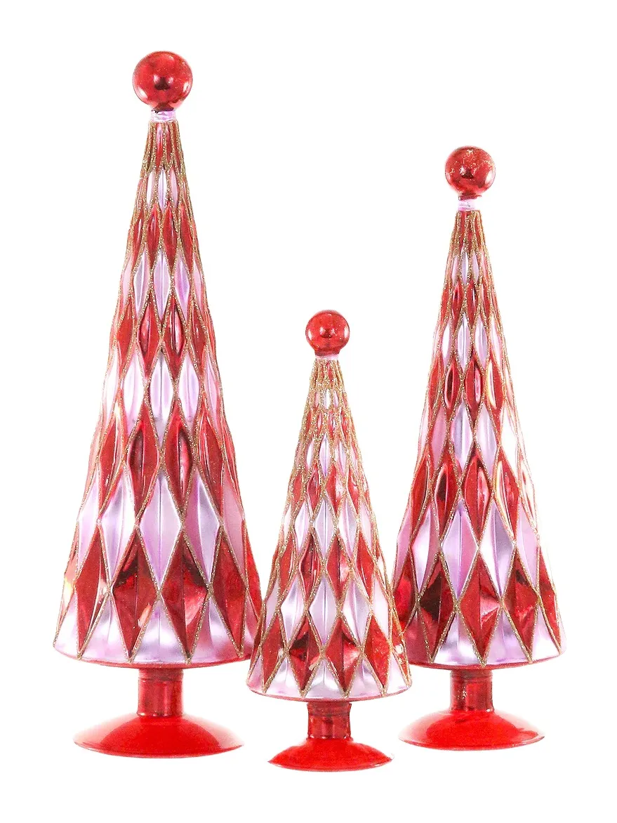 Cody Foster & Co Mid Century Diamond Trees Ornament Set Of 3