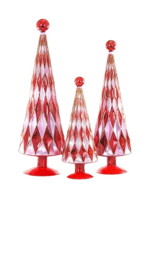Cody Foster & Co Mid Century Diamond Trees Ornament Set Of 3