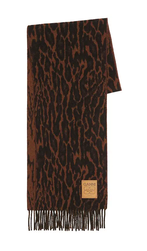 Ganni Compact Wool Scarf Leopard | Thumbnail 2