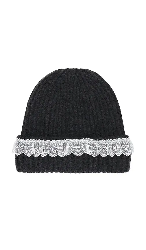 Ganni Compact Wool Lace Beanie | Thumbnail 2 Ganni Compact Wool Lace Beanie | Thumbnail 2