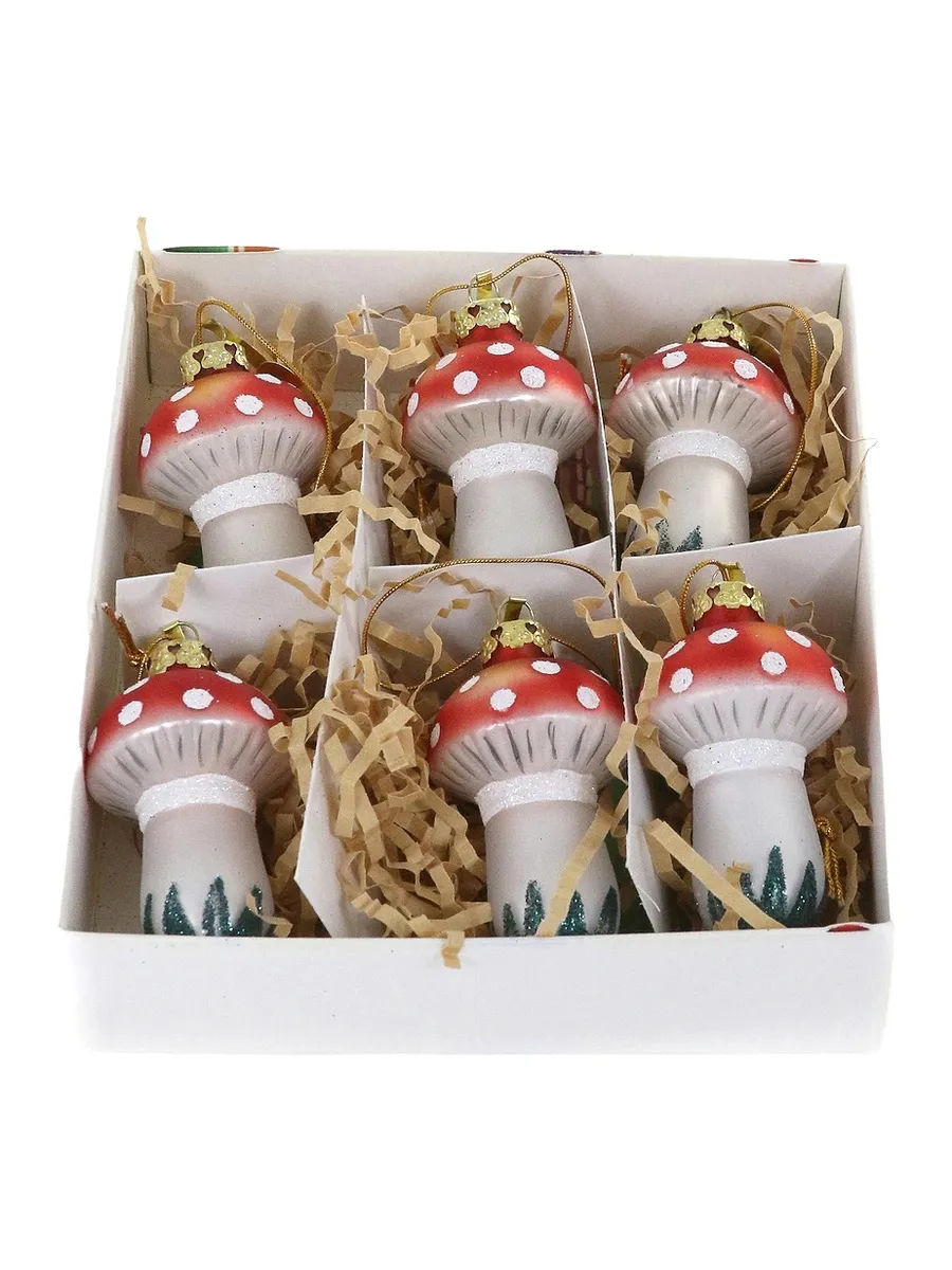 Cody Foster & Co Black Forest Toadstool Boxed Ornament Set Of 6