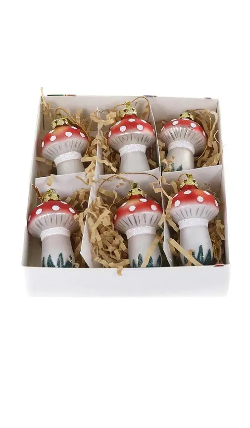 Black Forest Toadstool Boxed Ornament Set Of 6