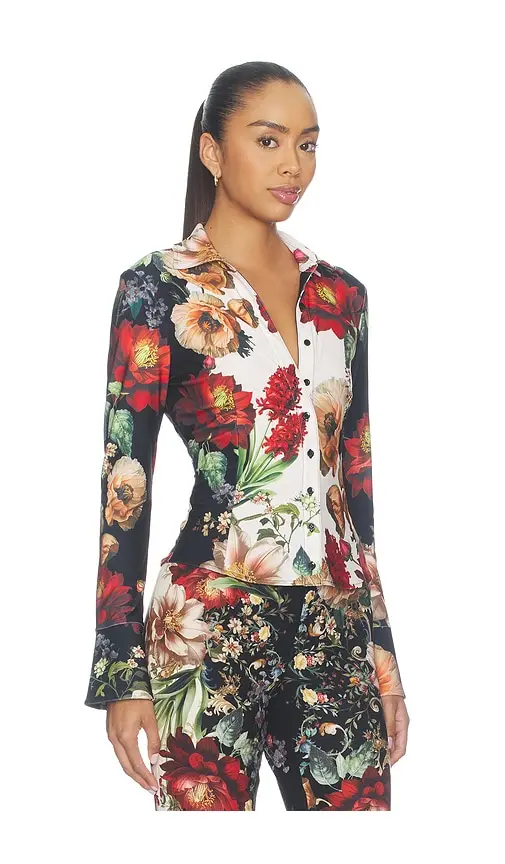 Alice + Olivia Alice + Olivia Freya Fitted Nipped Waist Button Down Top | Thumbnail 2