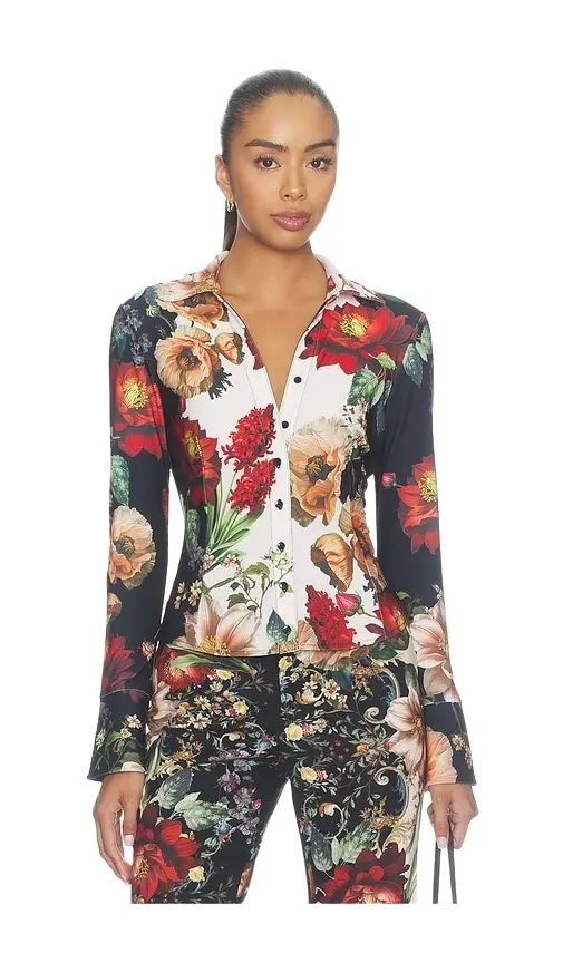 Alice + Olivia Freya Fitted Nipped Waist Button Down Top Alice + Olivia Freya Fitted Nipped Waist Button Down Top