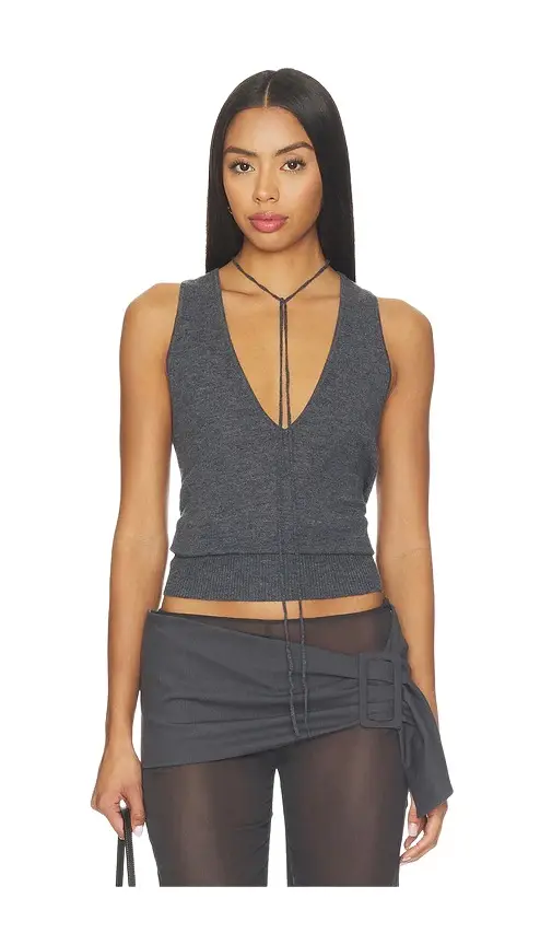 St. Agni Plunge Rouleau Knit Tie Top