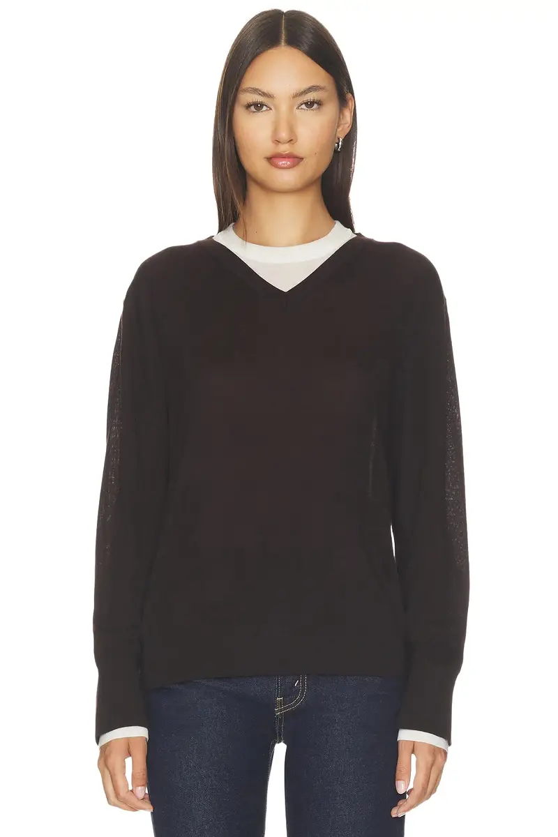 White + Warren Superfine Merino V Neck Top