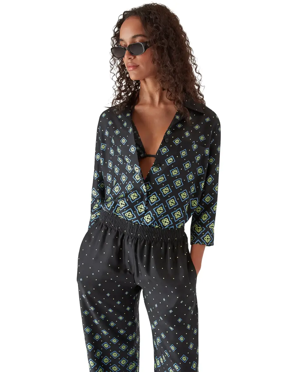 Casablanca Degrade Monogram Long Sleeve Silk Shirt in Black | Thumbnail 4 Casablanca Degrade Monogram Long Sleeve Silk Shirt in Black | Thumbnail 4
