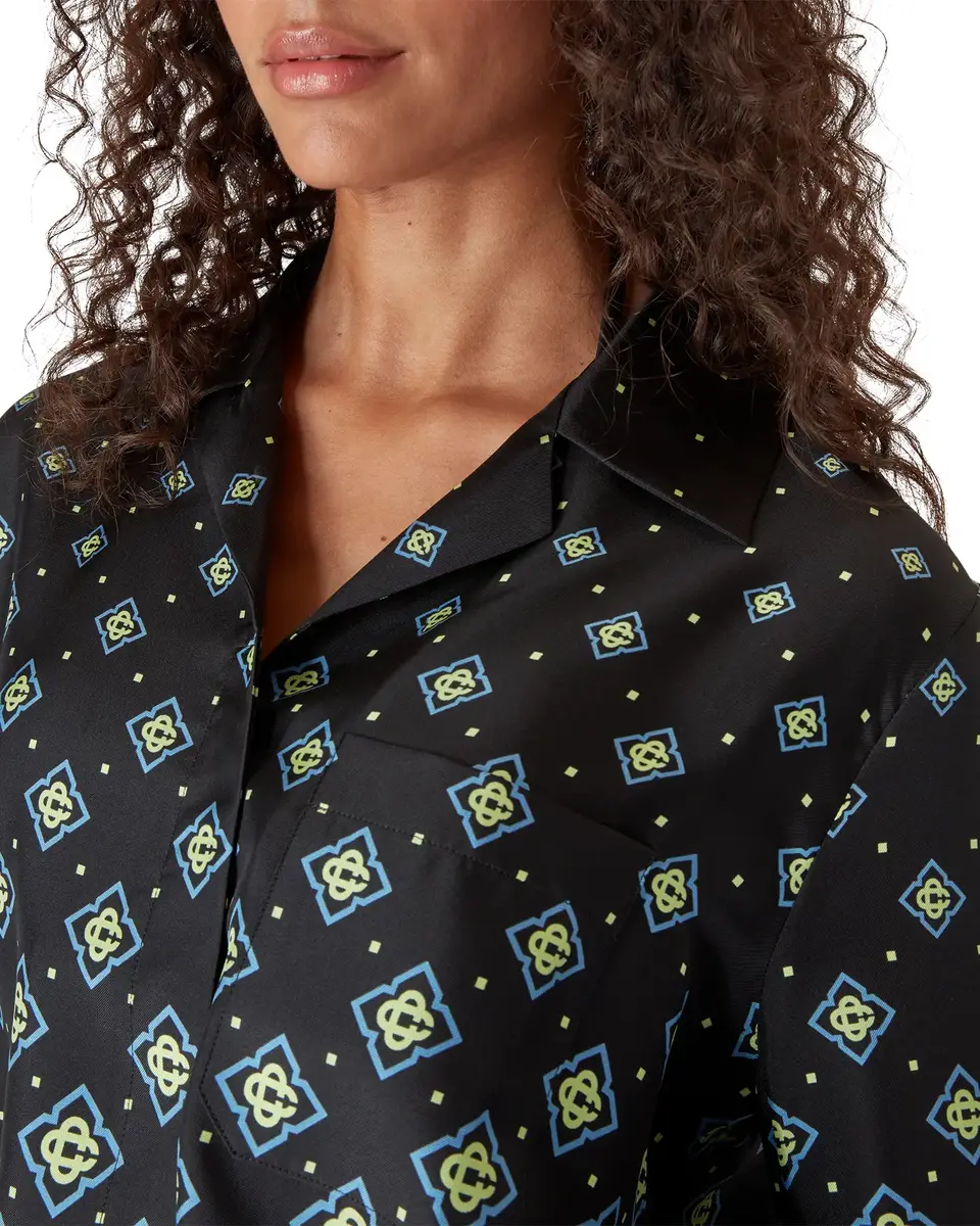 Casablanca Degrade Monogram Long Sleeve Silk Shirt in Black | Thumbnail 5 Casablanca Degrade Monogram Long Sleeve Silk Shirt in Black | Thumbnail 5
