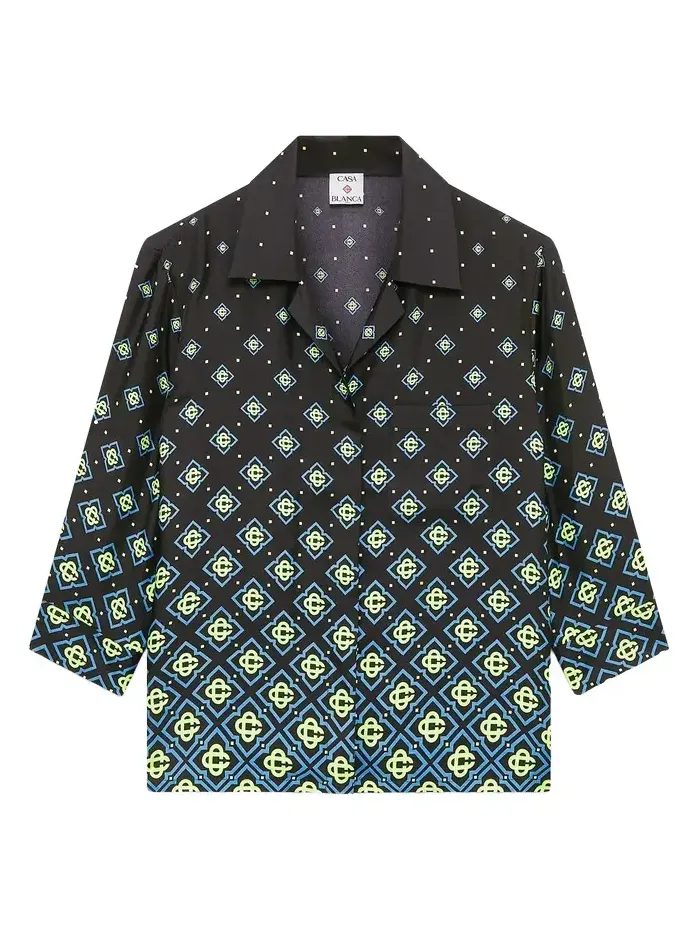 Degrade Monogram Long Sleeve Silk Shirt in Black Degrade Monogram Long Sleeve Silk Shirt in Black