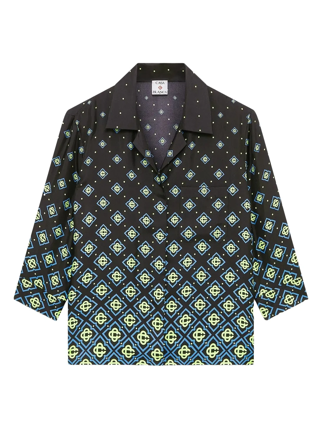 Degrade Monogram Long Sleeve Silk Shirt in Black