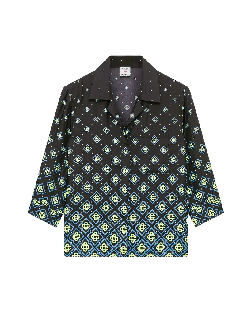 Degrade Monogram Long Sleeve Silk Shirt in Black Degrade Monogram Long Sleeve Silk Shirt in Black
