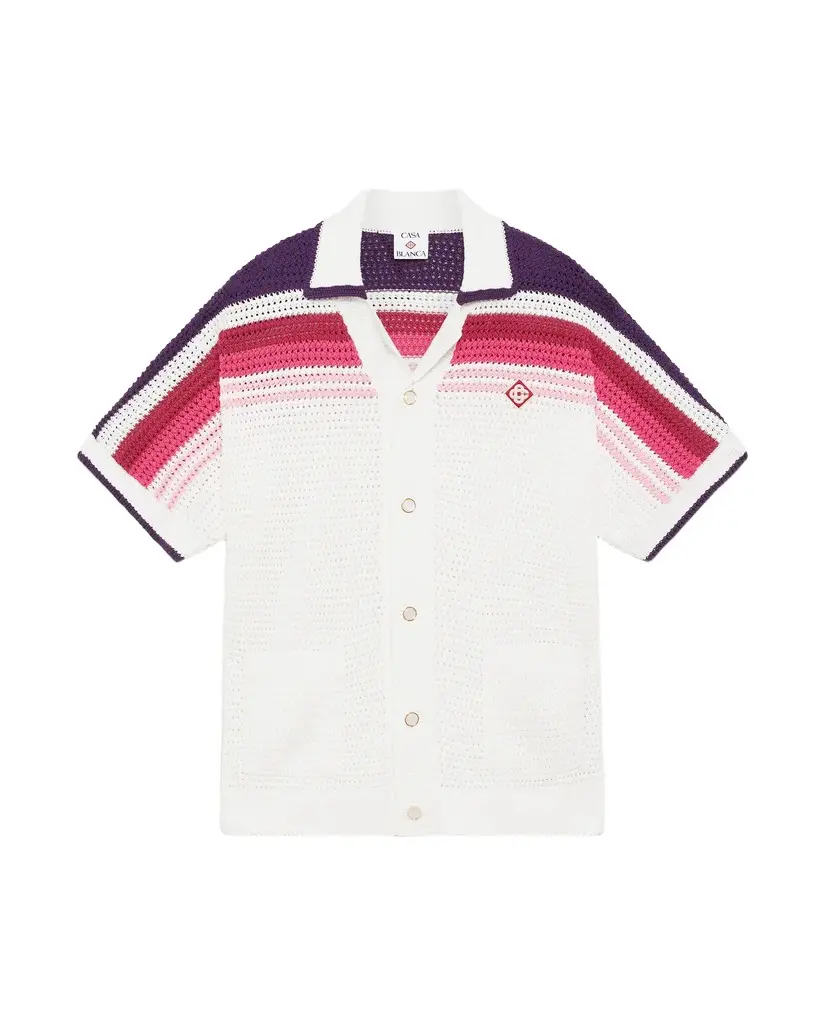 White & Pink Stripe Short Sleeve Crochet Shirt White & Pink Stripe Short Sleeve Crochet Shirt