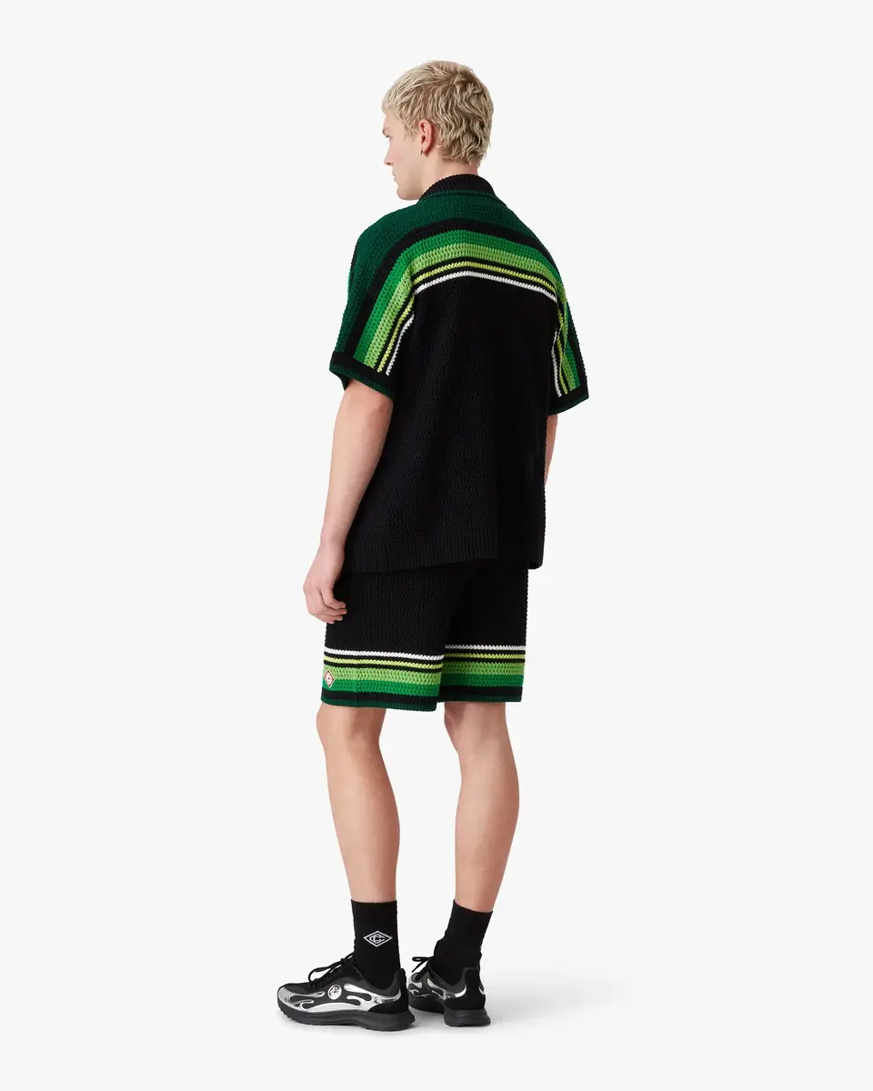 Casablanca Black & Green Striped Short Sleeve Crochet Shirt | Thumbnail 3