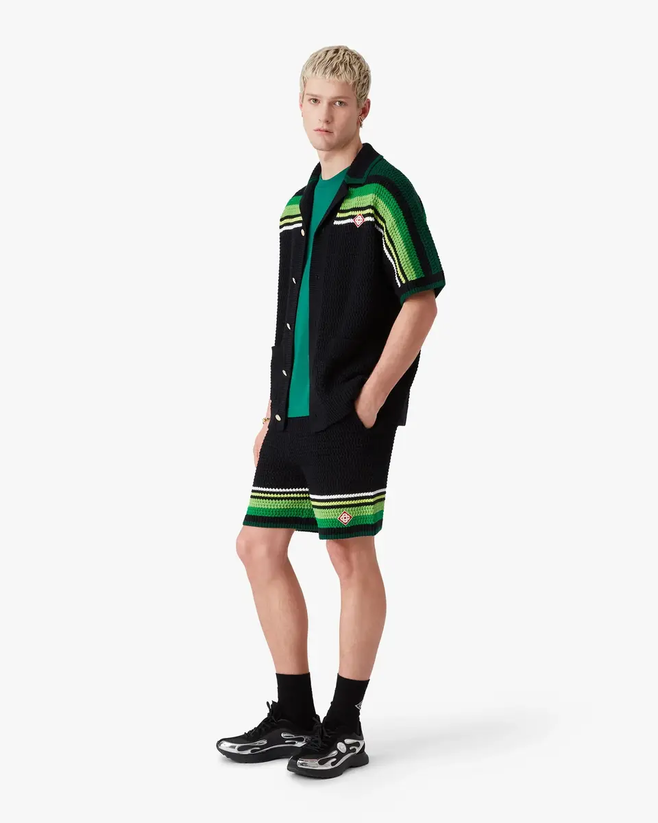 Casablanca Black & Green Striped Crochet Shorts | Thumbnail 2