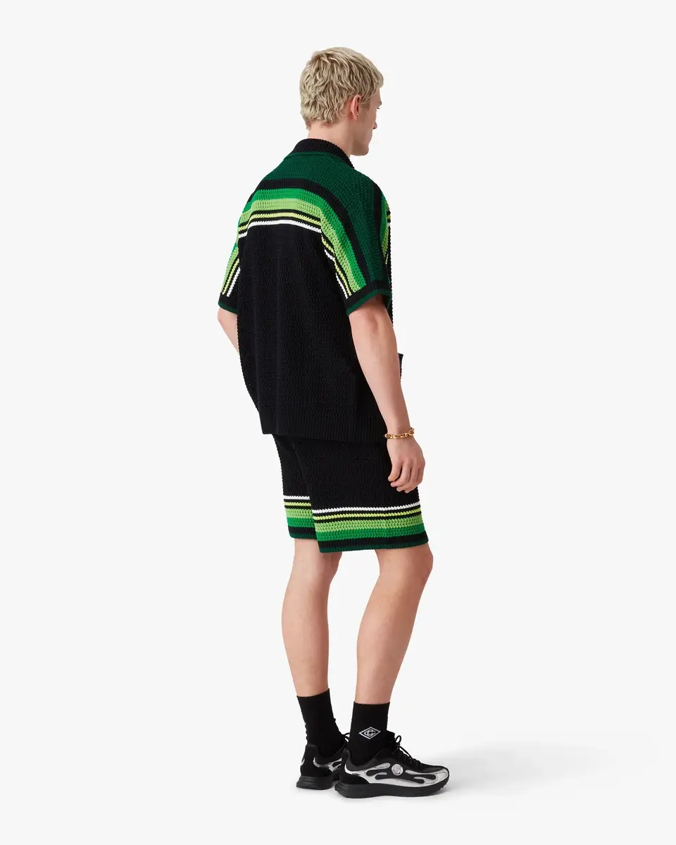 Casablanca Black & Green Striped Crochet Shorts | Thumbnail 3