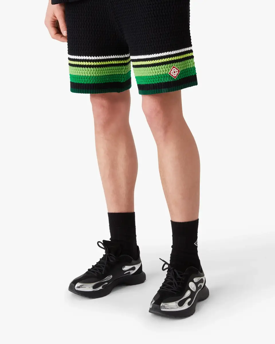 Casablanca Black & Green Striped Crochet Shorts | Thumbnail 4