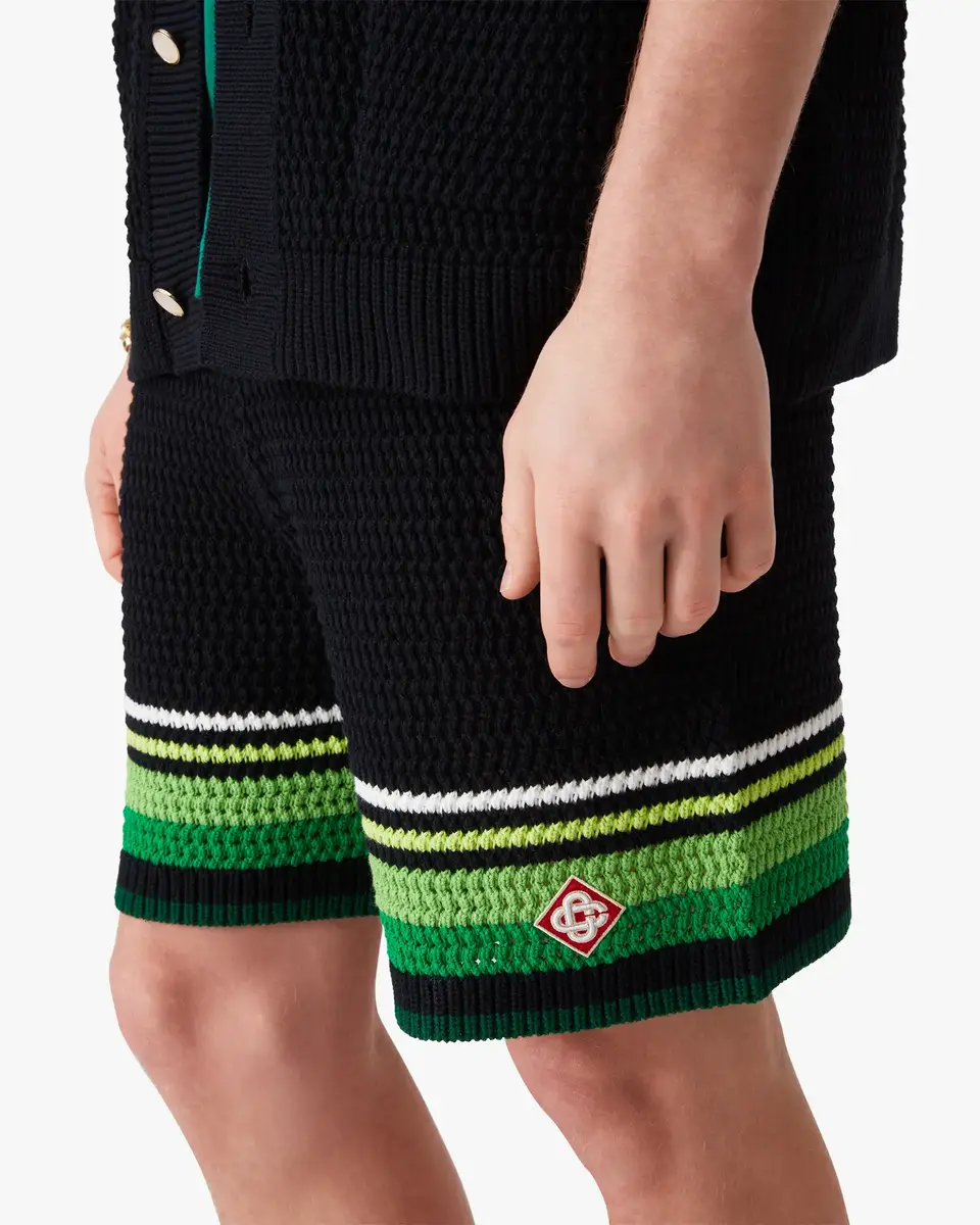 Casablanca Black & Green Striped Crochet Shorts | Thumbnail 5