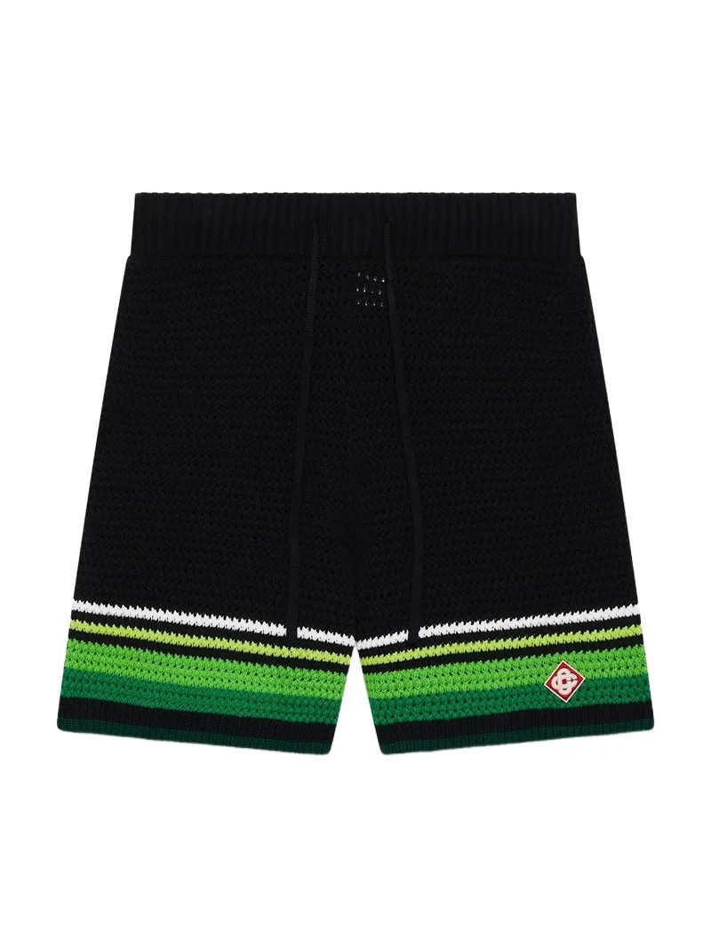 Casablanca Black & Green Striped Crochet Shorts