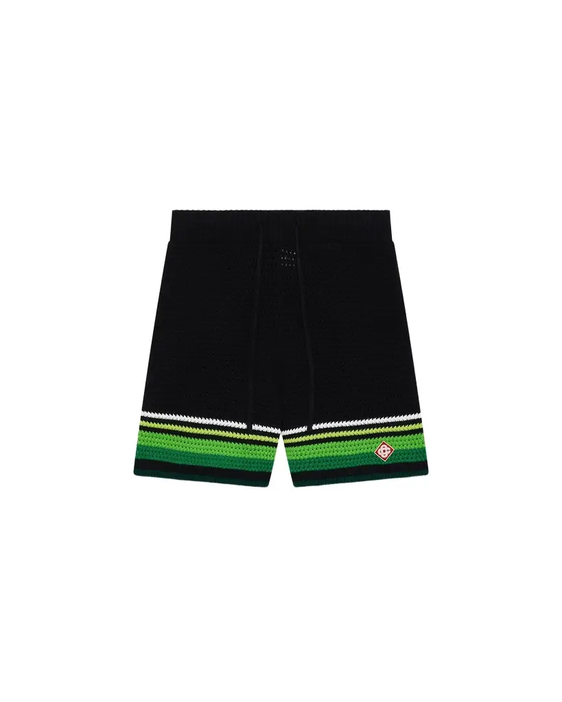 Black & Green Striped Crochet Shorts