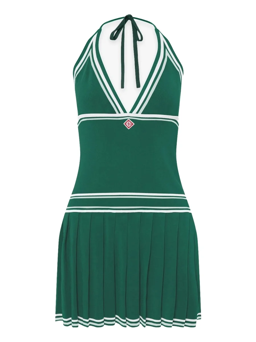 Casablanca Green Pleated Halter Mini Dress