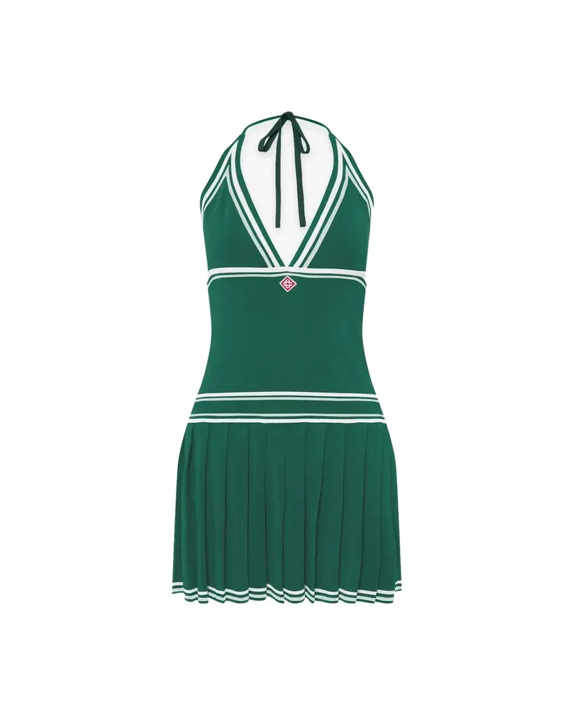 Green Pleated Halter Mini Dress Green Pleated Halter Mini Dress