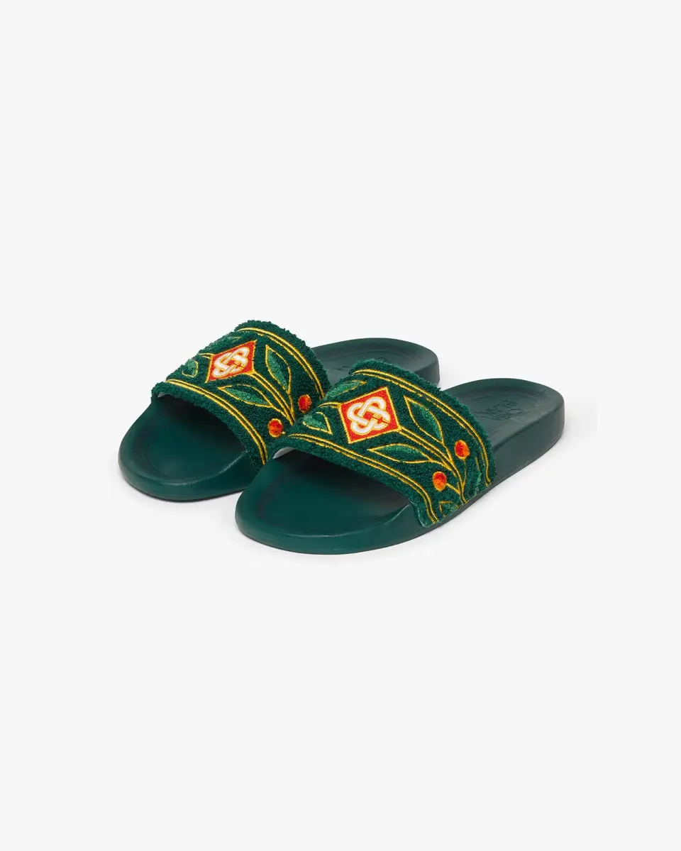 Casablanca Green Embroidered Terry Slides | Thumbnail 3 Casablanca Green Embroidered Terry Slides | Thumbnail 3