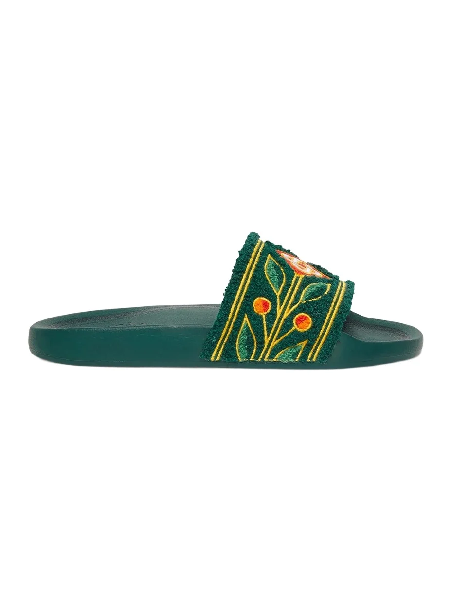Casablanca Green Embroidered Terry Slides